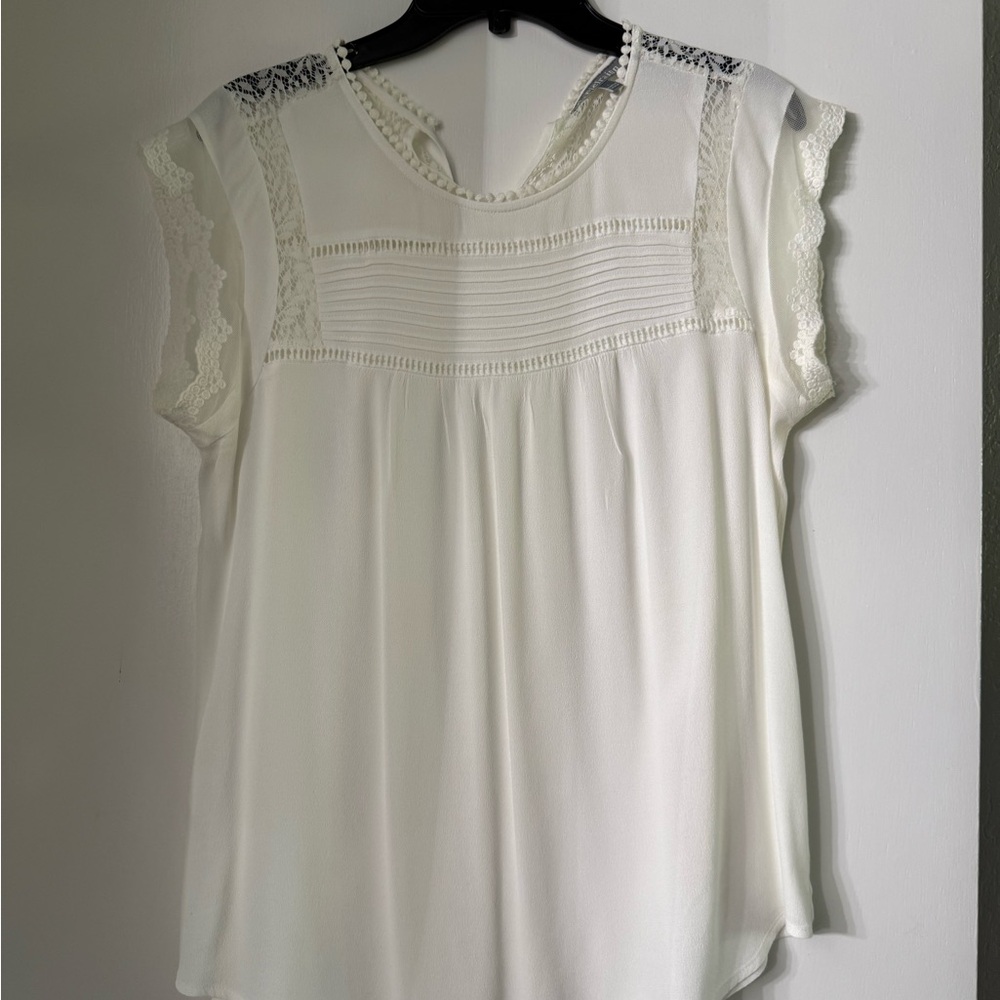 Daniel Rainn Ivory Lace Accent Blouse